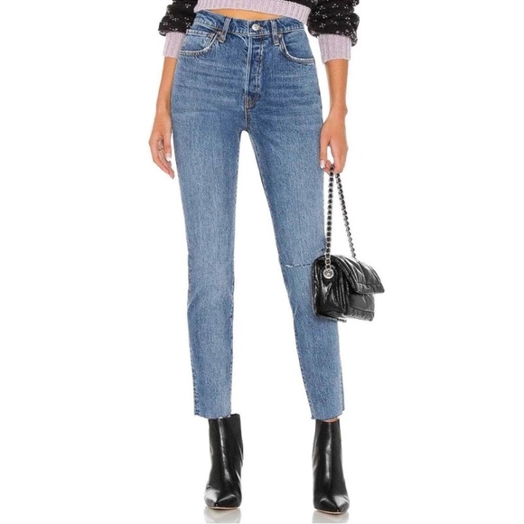 Free People We The Free Stella Hi Rise Slim Straight Jean blue Distressed - Picture 2 of 13